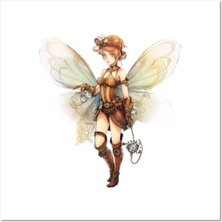 Watercolor Steampunk Fairy Girl #5 Posters and Art